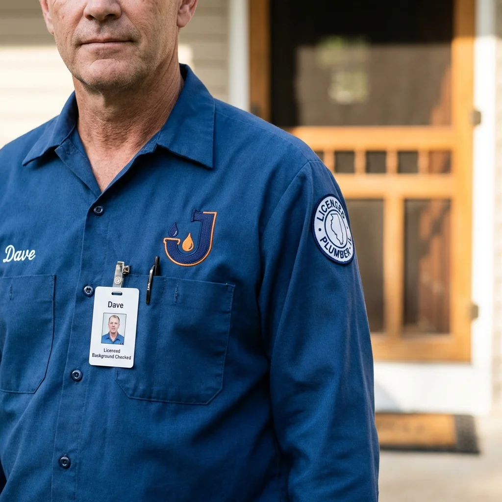 Licensed plumber showing ID badge in New Waterford, OH
