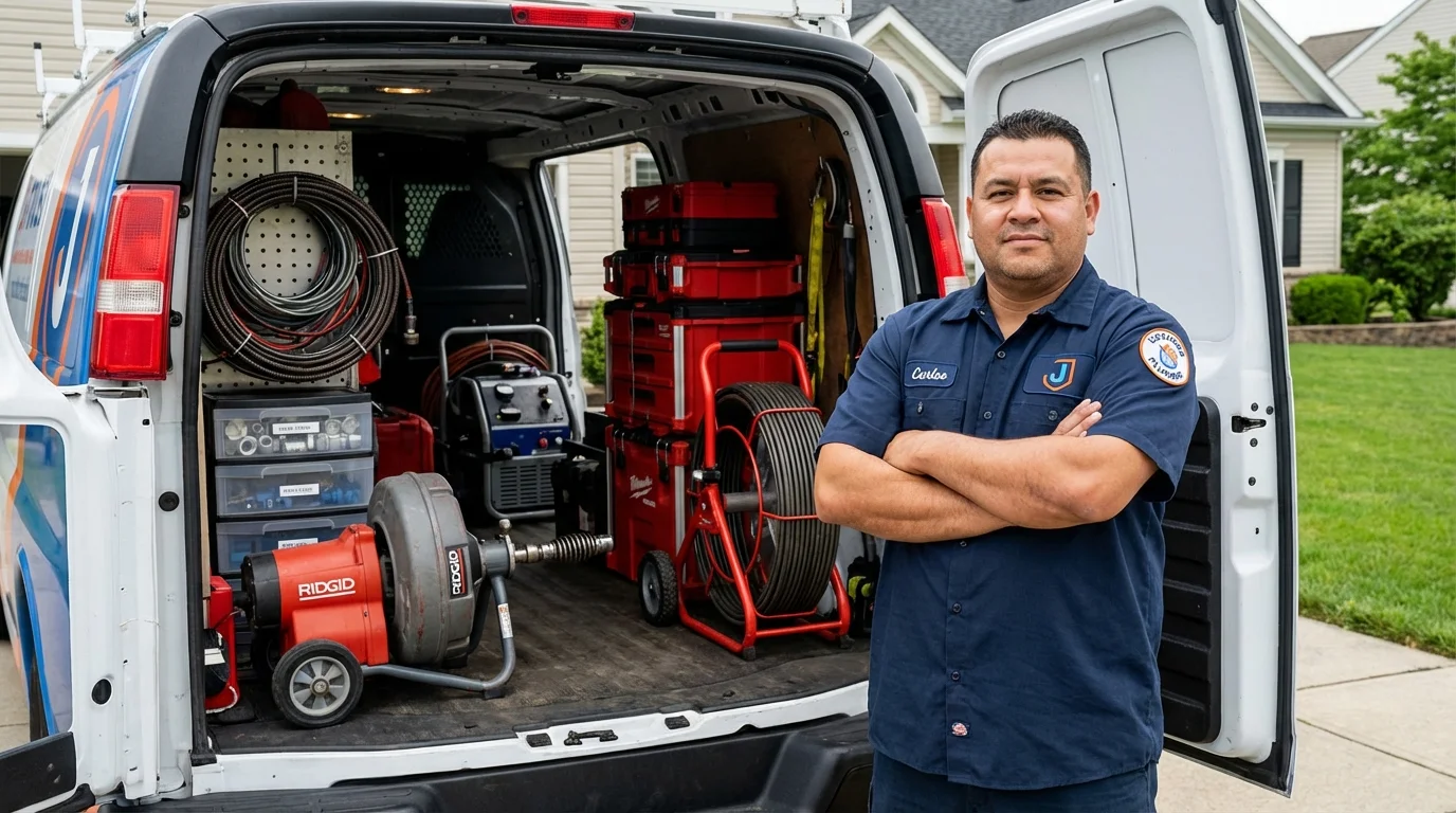 Professional drain cleaning equipment and Johns Plumbing LLC plumber in New Waterford