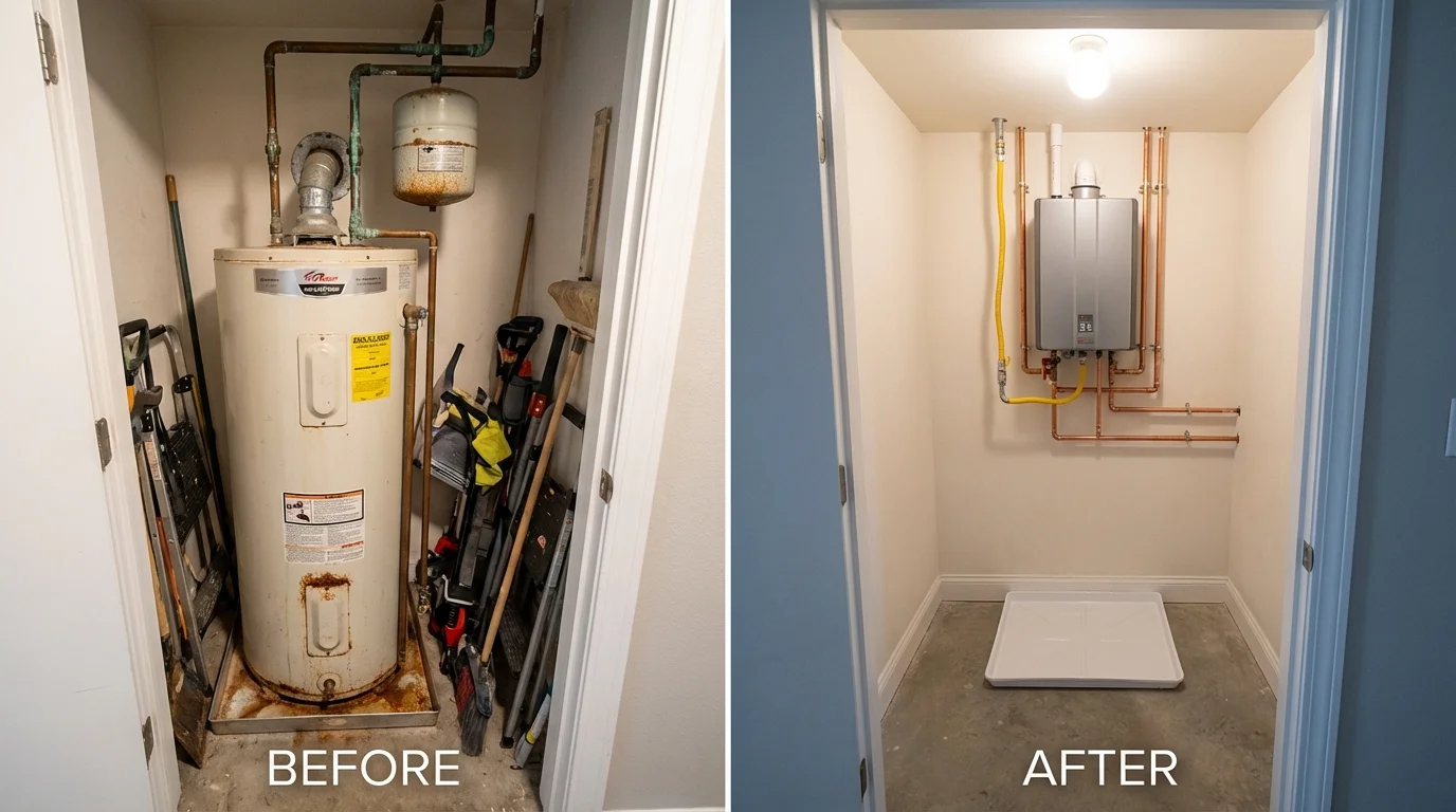 Tank water heater versus wall-mounted tankless unit comparison for New Waterford, OH homeowners